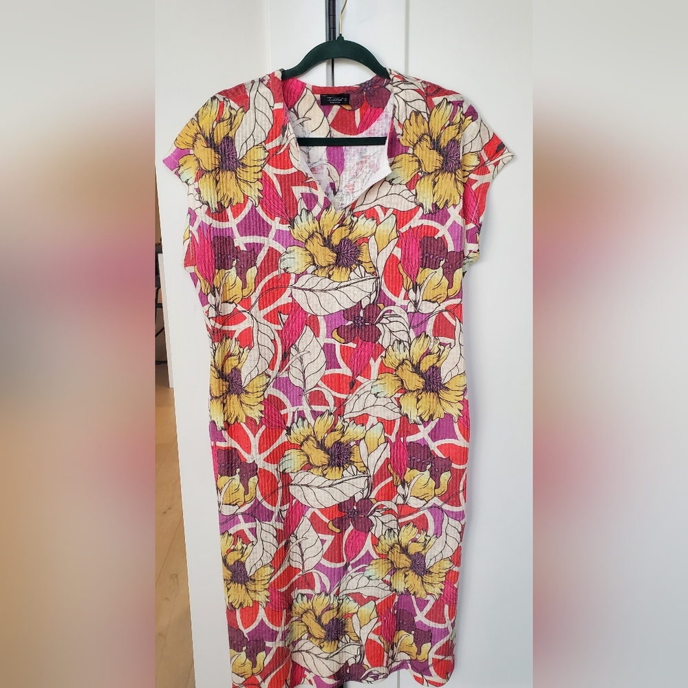 Inoah-Floral Print Dress, Lightweight & Cool for Summer Sz.Large Cotton/Linen